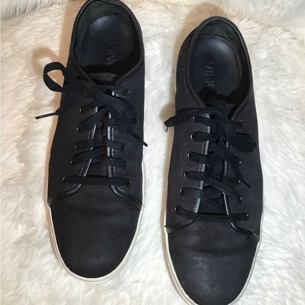 Vince black leather lace up sneakers size 9.5